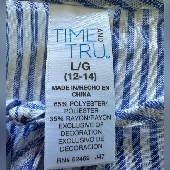 Time and Tru Swim Coverup Kimono Blue White Stripe Tassels Swim Resortwear Large - Picture 9 of 10